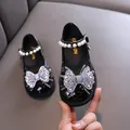 Glänzende schwarze Mädchen Prinzessin Schuhe mit großer Strass Schleife und Perlen Riemchen. - 21-25 (Set von 5 Paaren) / Schwarz