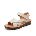 Comfortable women's genuine leather flat sandals with adjustable velcro straps in beige. - 35 / Beige