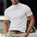 Premium men's slim-fit white mock neck short sleeve T-shirt, casual summer fashion style - S / Tops / White