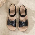 Comfortable black leather sandals with soft beige soles and subtle crystal trim accents - 35 / Sandal Style (8707) / Black