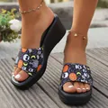 Women's Halloween print platform wedge slide sandals for casual summer outdoor wear - 36 / Black