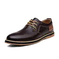 Detailed side view of dark brown textured leather men's casual derby shoe. - 38 / Brown