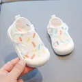 Breathable white mesh baby sandals with colorful pattern and soft non-slip sole for toddlers - Inner Length 11.5cm (Size 14) / Beige