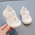 Breathable white mesh baby walking sandals with peach pattern and soft non-slip sole - Inner Length 11.5cm (Size 14) / Peach