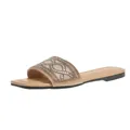 Detailweergave van dames platte slipper met vierkante neus en fonkelende strass-band - 36 / Khaki