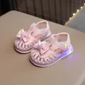 Sandali LED rosa per bambina con fiocco a mulino, suola morbida, punta chiusa toddler. - 19 / Rosa