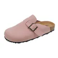 Women's pink suede platform clogs with adjustable buckle and comfortable cork midsole - Pink