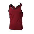 Burgundy men's ribbed knit slim fit workout tank top with black contrast trim detail - S / Tops / Wine Red