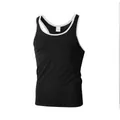 Premium men's slim fit ribbed knit racerback tank top with stylish white contrast trim - S / Tops / Black