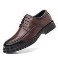 Hochwertige braune Business-Freizeitschuhe aus Leder für Herren mit Schnürung und runder Kappe - Braun