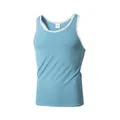High-quality slim fit men's blue ribbed tank top with white trim for fitness sports - S / Tops / Light Blue
