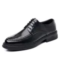 Classic black men's summer breathable hollow leather business dress shoes with round toe design - Black Hollow