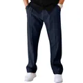 High-quality men's loose straight-leg casual pants in navy blue color for daily wear - S / Bottoms / Navy Blue
