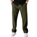 Men's loose straight-leg olive green casual trousers in oversized fit for spring and summer - S / Bottoms / Army Green