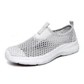 Breathable white mesh slip-on sneakers for women with lightweight soft sole for summer - 35 / Gray