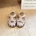 Sandales élégantes roses pour bébé fille avec nœud, fleurs découpées et semelles souples - Taille 28 (Longueur Intérieure 17.8cm) / Rose
