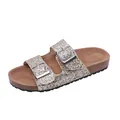 Sandales à paillettes dorées pour femmes avec double boucle et semelle intérieure en liège - Or