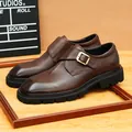 Classic British style men's brown leather monk strap shoes with chunky black sole - 37 / Monk Strap Shoe / Coffee