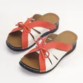 Sandales de plage élégantes orange et blanc pour femmes avec nœud et semelle épaisse - Rouge