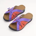Sandales à talons compensés pour femmes en cuir bicolore violet et orange pour l'été 2024 - Violet
