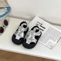 Silver toddler boys closed-toe summer sandals with soft sole and hook and loop - Size 24 / Inner perimeter 15.5cm / Silver