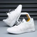 Modern white genuine leather sneakers with perforated design and hidden heel lift - 37 / White Hollow Flat Style