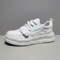 Detailed side profile of white chunky men's sneakers with thick platform soles - 38 / White