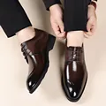 Elegantes zapatos de vestir de cuero marrón para hombre con detalles brogue y suela suave - 38 / Estilo Marrón (22678-1)