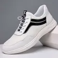 Men's premium white leather sneakers with 6cm hidden height increase and breathable mesh panels - 37 / White Mesh Style (6cm Increase)