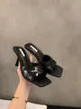 Elegant black sequin high heel mule sandals for women featuring square toe and niche design - Black