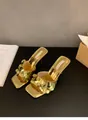 Elegant gold metallic high-heeled sandals with sequin strap for a French niche style look - Gold