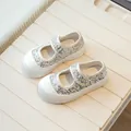 Modische Mädchenschuhe mit silbernen Pailletten und praktischem Klettverschluss für Sommer - Größe 26 (16,2 cm Innenlänge) / Aprikose