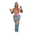 Three-piece beach set with nautical chain print, bikini top and mesh maxi skirt. - S / Top And Bottom / Blue
