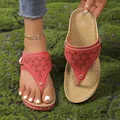 Eleganti infradito con zeppa rosse da donna con design traforato e fibbia in metallo - 38 / Rosso