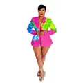 Stylish vibrant pink blazer and shorts set with colorful floral print for women - S / Top And Bottom / Rose Red