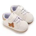 Witte babyschoentjes met beer borduursel en zachte zool voor pasgeborenen - Goud