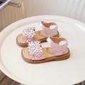 Pink girls' princess sandals with 3D flower decorations and soft non-slip soles - Pink
