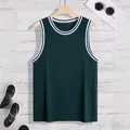 Dark green men's ribbed knit tank top with white contrast trim for fitness - S / Tops / Dark Green