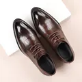 Men's dark brown alligator pattern leather dress shoes with classic brogue detailing - Brown (22830-1)