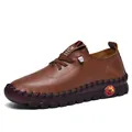 Zapato casual de cuero marrón cosido a mano con suela suave de tendón de buey para mujer - 35 / Marrón (Estilo Cosido)