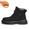 Durable black genuine leather high-top Martin work boots with warm fleece lining and thick soles - 35 / Fleece Lined Black (Women)