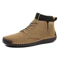 Braune handgefertigte Leder-Stiefeletten für Herren mit elastischem Strickkragen - 38 / Regular Style (7009) / Gelb