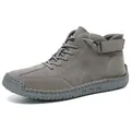 Premium hand-stitched grey high-top men's casual Martin boots with suede texture - 38 / Gray (with Pattern) (C33088)