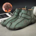 Botas altas de hombre en cuero verde vintage con forro polar cálido y cierre de velcro - 38 / Estilo con forro cálido (20238) / Verde Militar