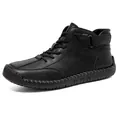 Men's black hand-stitched high-top casual boots with velcro strap - 38 / Black (C33088)