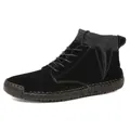 Schwarze Herren-Wildleder-Stiefel mit brauner Gummisohle und grauem Strickkragen - 38 / Martin Boots (7009) / Schwarz