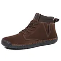 Braune Herren-High-Top-Lederstiefel im Martin-Stil mit gestricktem Sockenkragen - 38 / Regular Style (7009) / Dunkelbraun