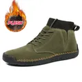 Grüne Herren-Lederstiefeletten für den Winter mit warmem Plüschfutter im Inneren - 38 / Plüschgefütterter Stil (7009M) / Armeegrün Fleece Gefüttert