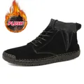Schwarze Herren-Lederstiefel mit hohem Schaft und warmem Plüschfutter - 38 / Plüschgefütterter Stil (7009M) / Schwarz