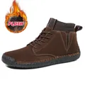 Herren Martin Boots in Dunkelbraun aus Wildleder mit warmem Plüschfutter und Strickbund - 38 / Plüschgefütterter Stil (7009M) / Dunkelbraun Plüschgefüttert
